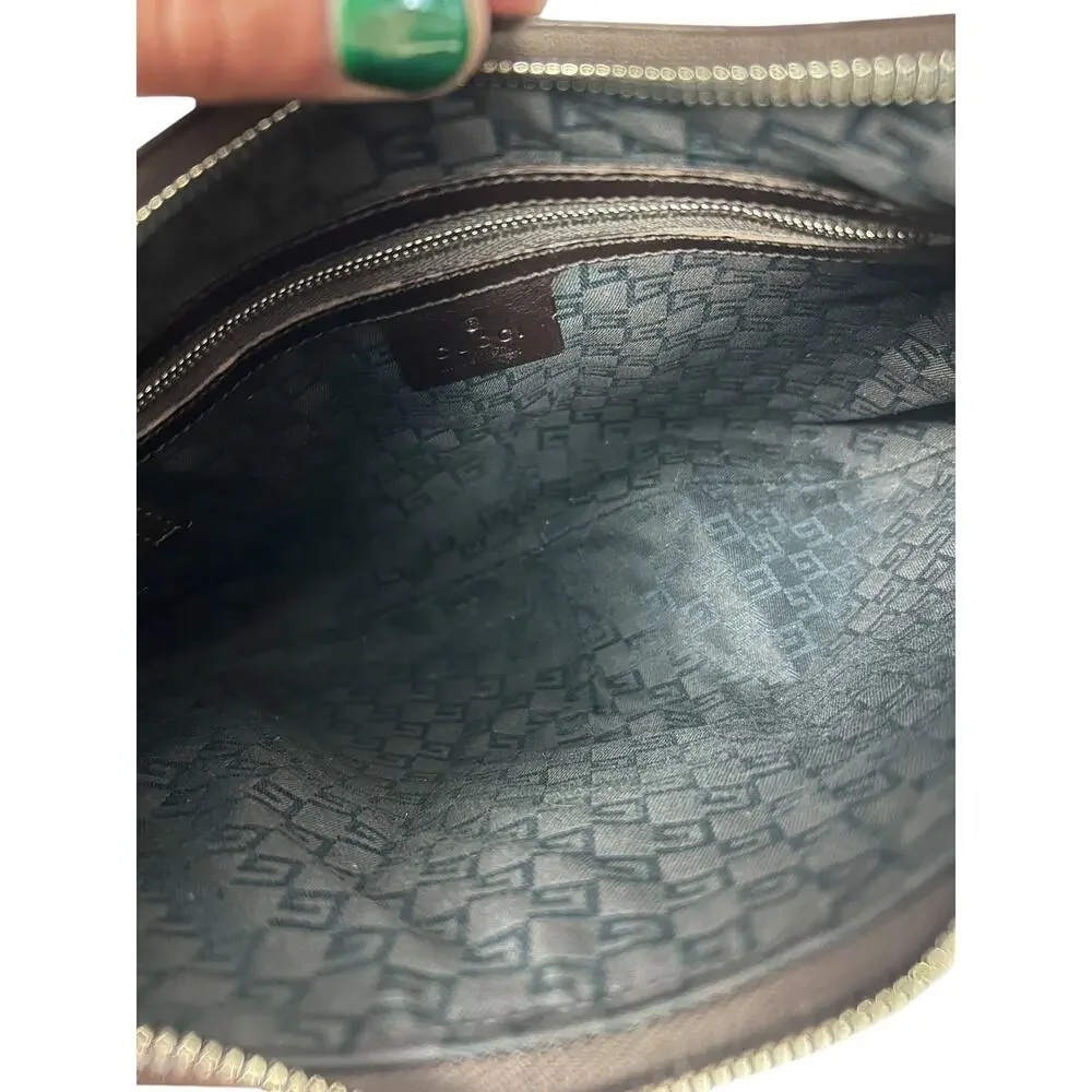Gucci Tan Canvas GG Emblem Red Green Stripe Brown Leather Trim Web Reins Handbag